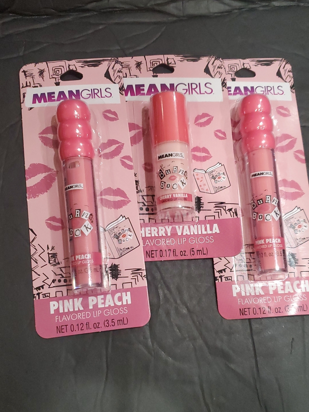 3piece mean girls cherry vanilla and pink peach lip gloss bundle brand new